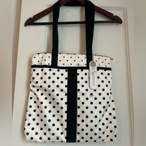 NWT Lesportsac Magazine tote - white and black polka dots
